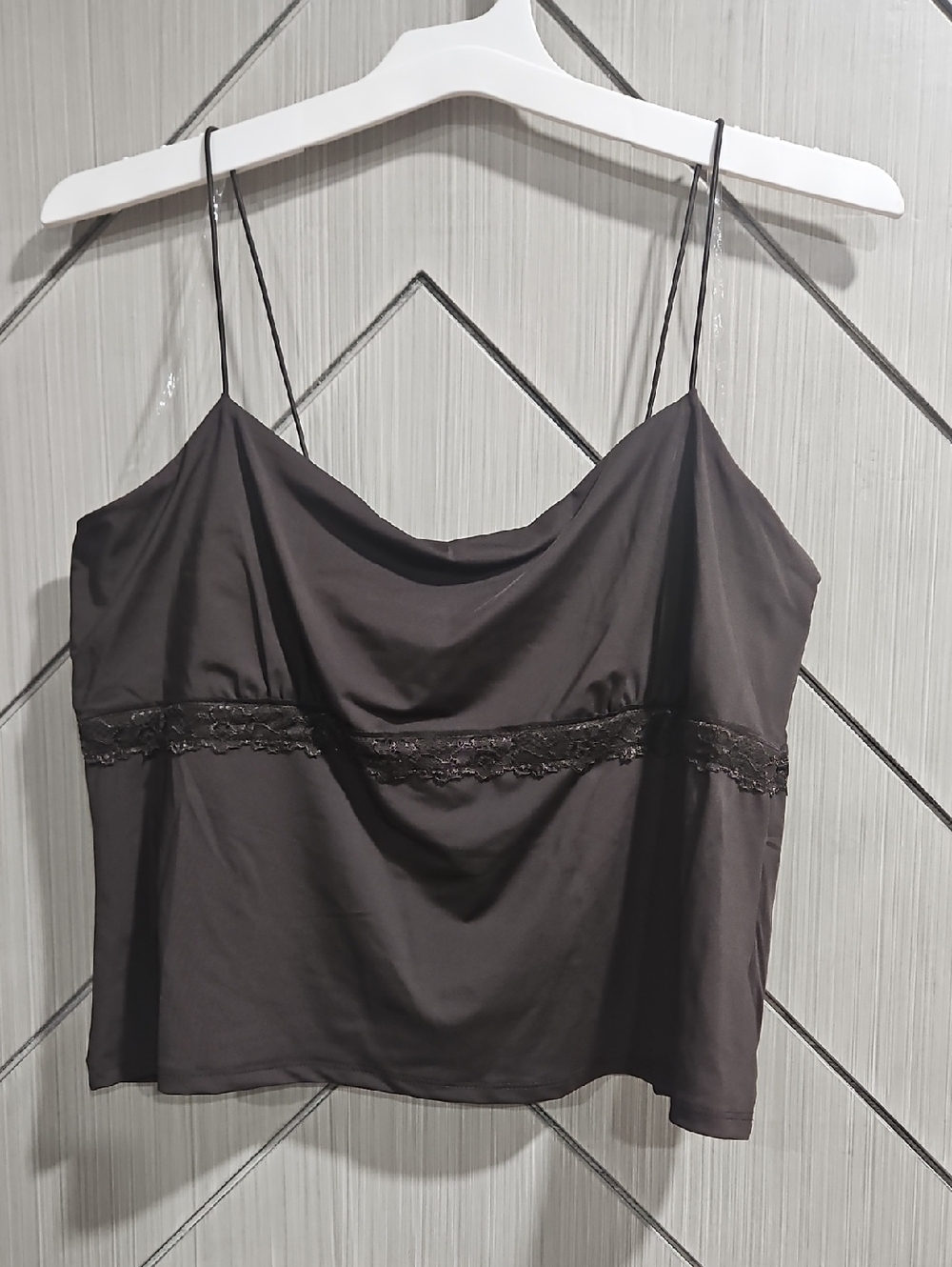 wild fable Brown Lace-Trim Cowl Neck Camisole